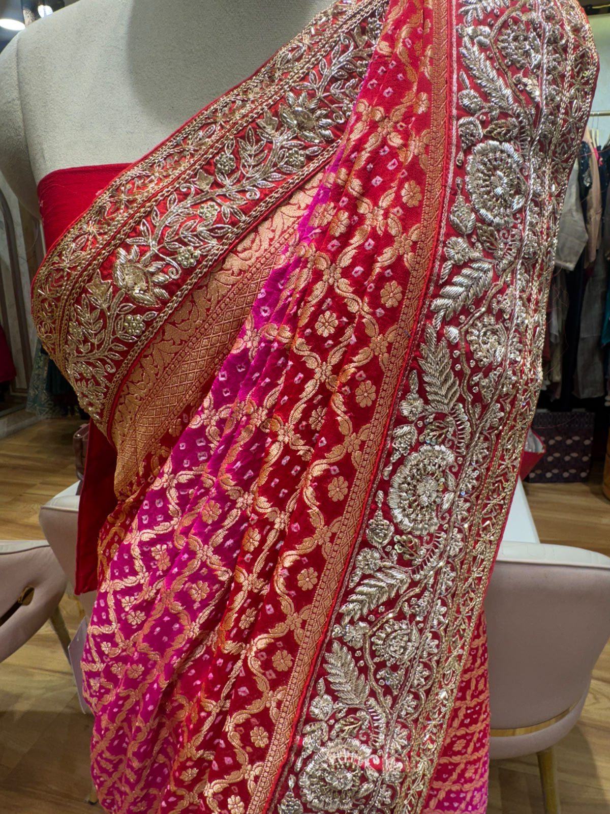 Gulnaar Royal Pink Weave Saree - Image 5