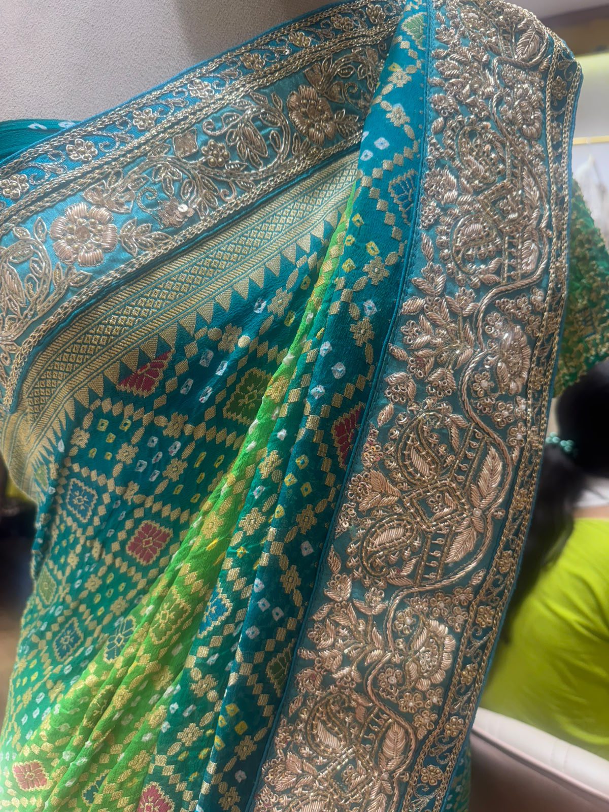Blue-Green Banarasi Saree - Image 2